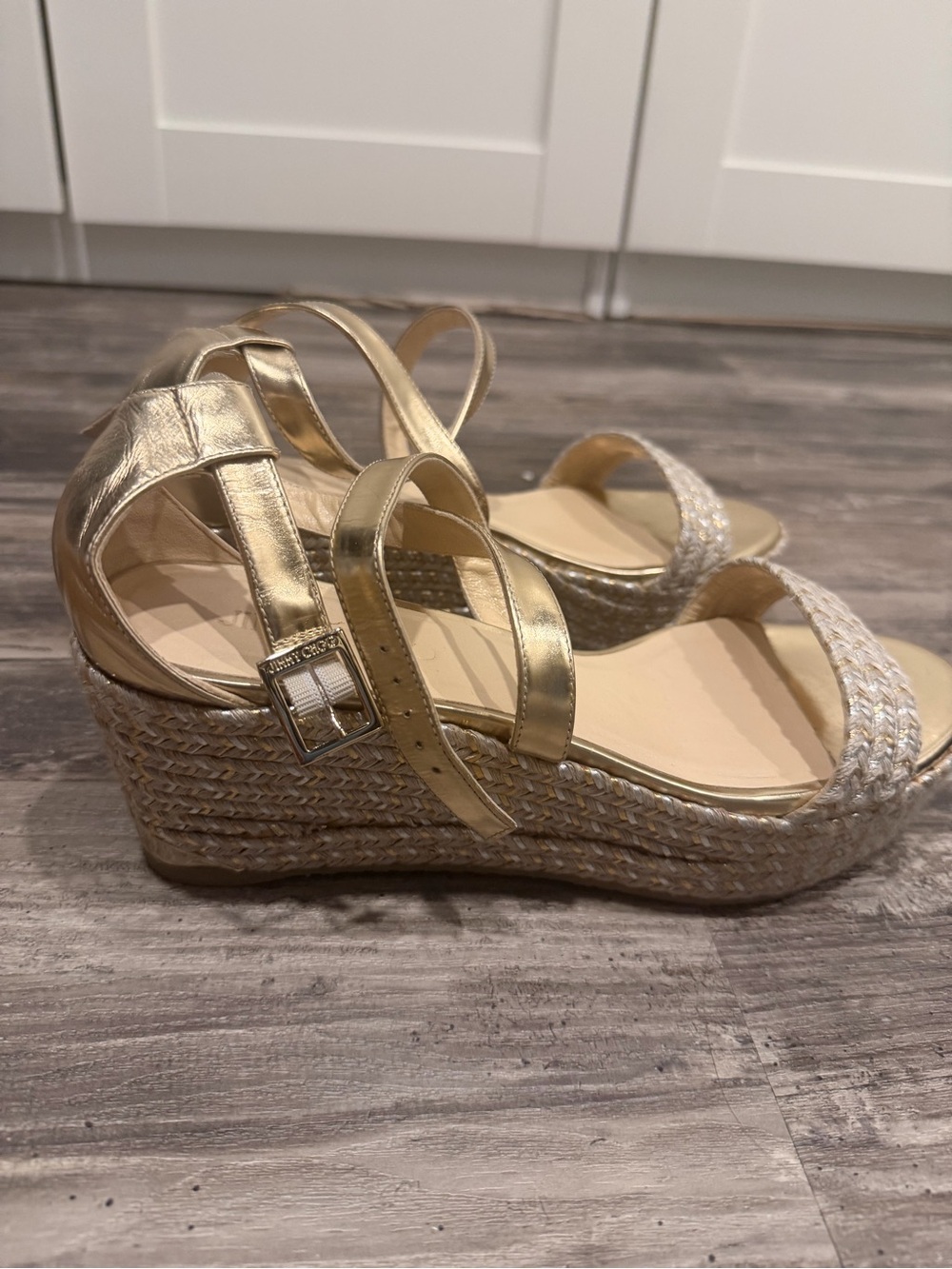 Jimmy Choo Metallic Gold Espadrille Wedge Sandals